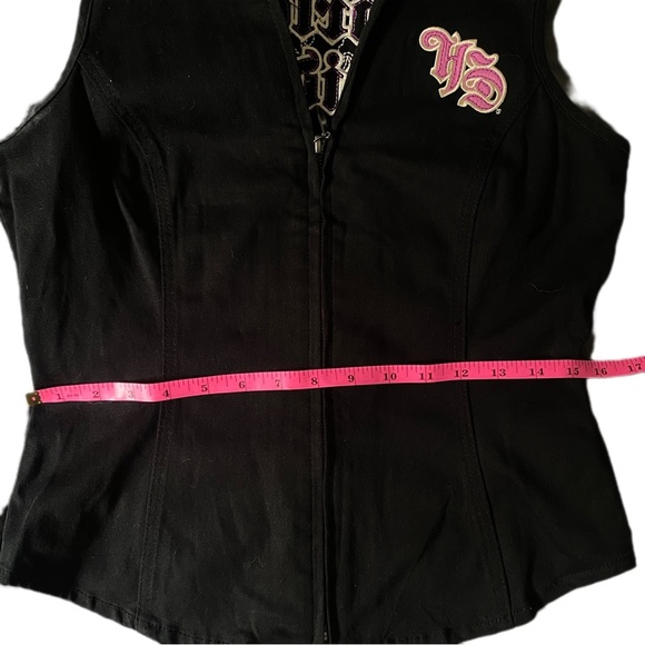 Harley-Davidson Y2K Zip-Up Corset Lace Vest Rhinestone Embroidered Pink Black- S - Picture 8 of 11